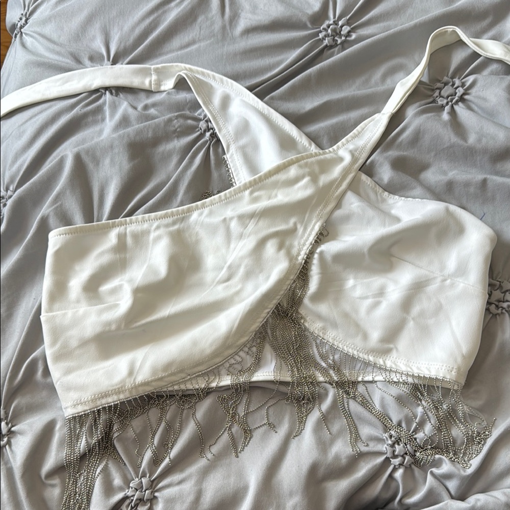 Windsor Ivory Crop Top with Metallic Fringe